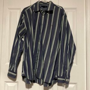 Tommy Hilfiger blue with green and white stripes long sleeve shirt